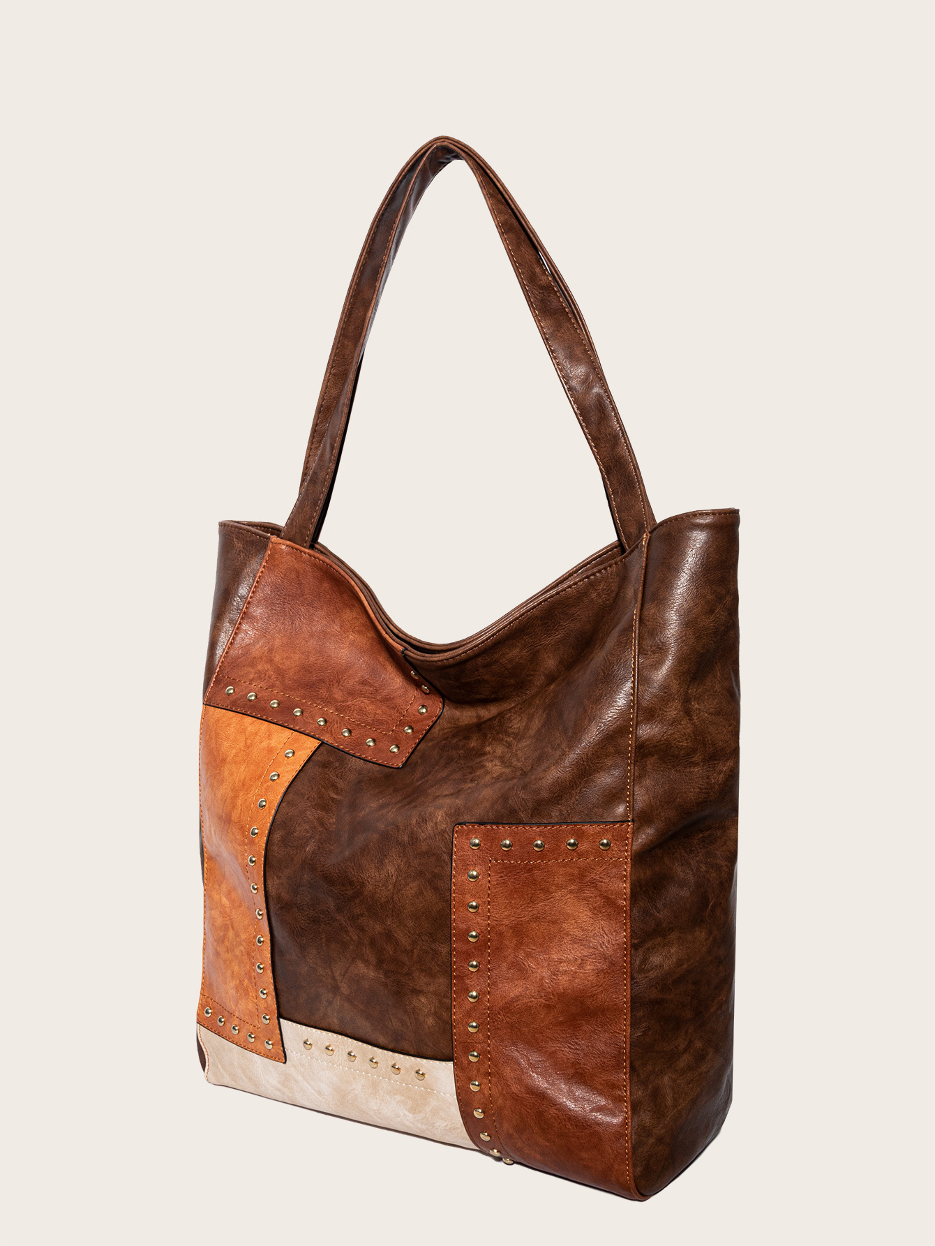 Retro Rivets Patchwork Tote Bag