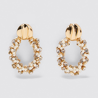 Women's Retro Oval Rhinestone Pearl Earrings