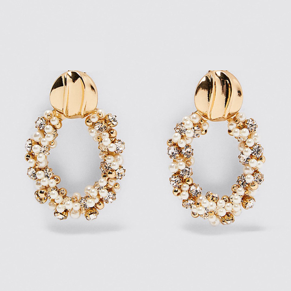 Women's Retro Oval Rhinestone Pearl Earrings
