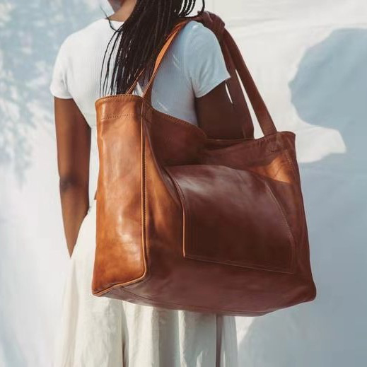 Women's Retro Horizontal Square Pockets Tote Bag