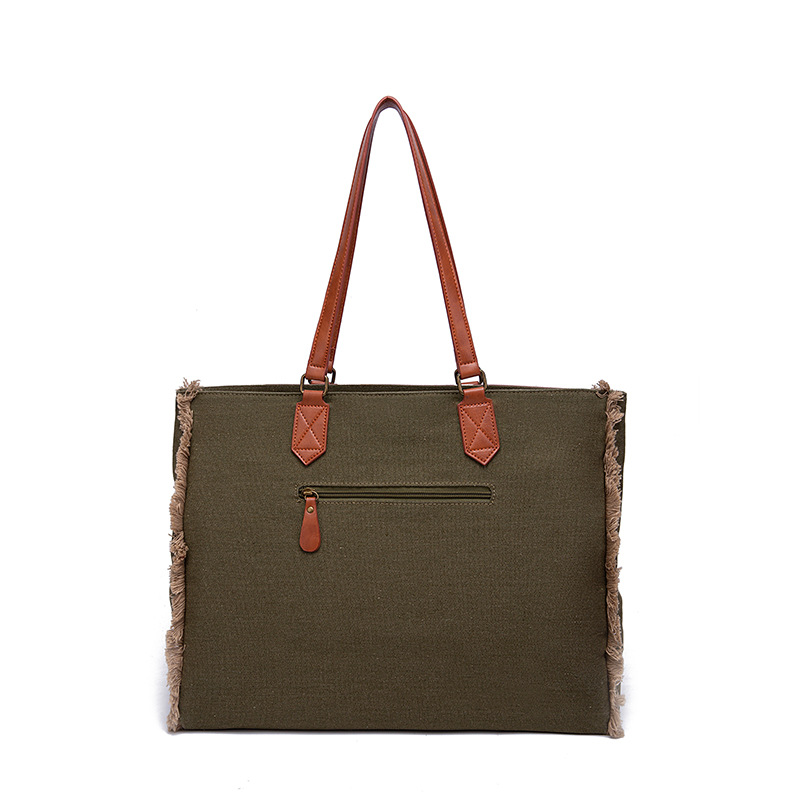 Retro Print Fringe Canvas Tote Bag Set