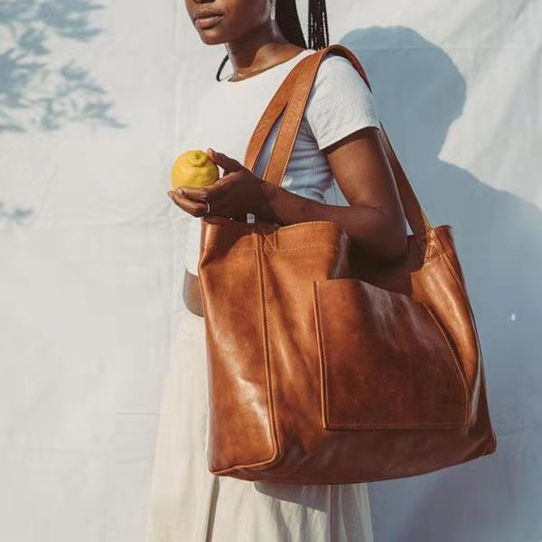 Women's Retro Horizontal Square Pockets Tote Bag