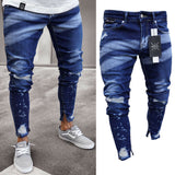 Stylish Men's Ripped Skinny Jeans  Frayed Slim Fit Denim Pants Trousers