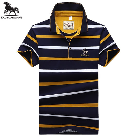 polo shirt men high quality mens polo shirt 95%cotton Short-sleeved  embroidered stripes business casual mens polo shirt 3631