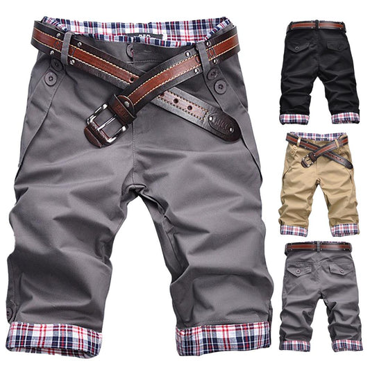Men Casual Summer Plaid Patchwork Pockets Buttons Fifth Pants Loose Beach Shorts Male Summer Sports Workout Bottoms Clothing
