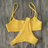 Yellow Ruffles Crochet Sexy Bikini Set Women Push-up Padded Bra Biquini Swimsuit Triangle Swimwear Bathing Suit Mujer