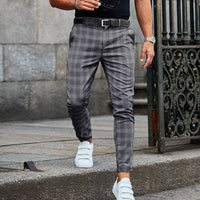 Spring Fashion Plaid Printed Pencil Pants For Mens Vintage Mid Waist Button Trouser Male Summer Casual Long Pant Streetwear