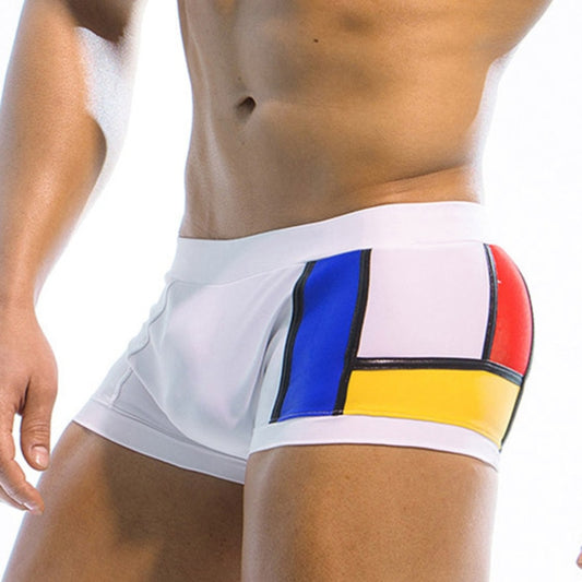 Contrast Color Swimming Trunks For Men Swimwear Swimsuit Sexy Beach Bikini Boxer Surfing Swim Wear Bathing Suit Sport Short