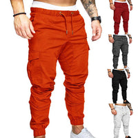 Casual Thin Breathable Tie Drawstring Long Pants Men Casual Solid Color Pockets Waist Drawstring Ankle Tied Skinny Cargo Pants