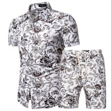 Summer New Men's Clothing Short-sleeved Printed Shirts Shorts 2 Piece Fashion Male Casual Beach Wear Clothes
