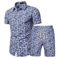 Summer New Men's Clothing Short-sleeved Printed Shirts Shorts 2 Piece Fashion Male Casual Beach Wear Clothes