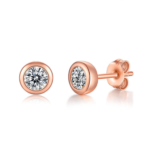 Round-Shaped Silver/Rose Gold Moissanite Stud Earrings